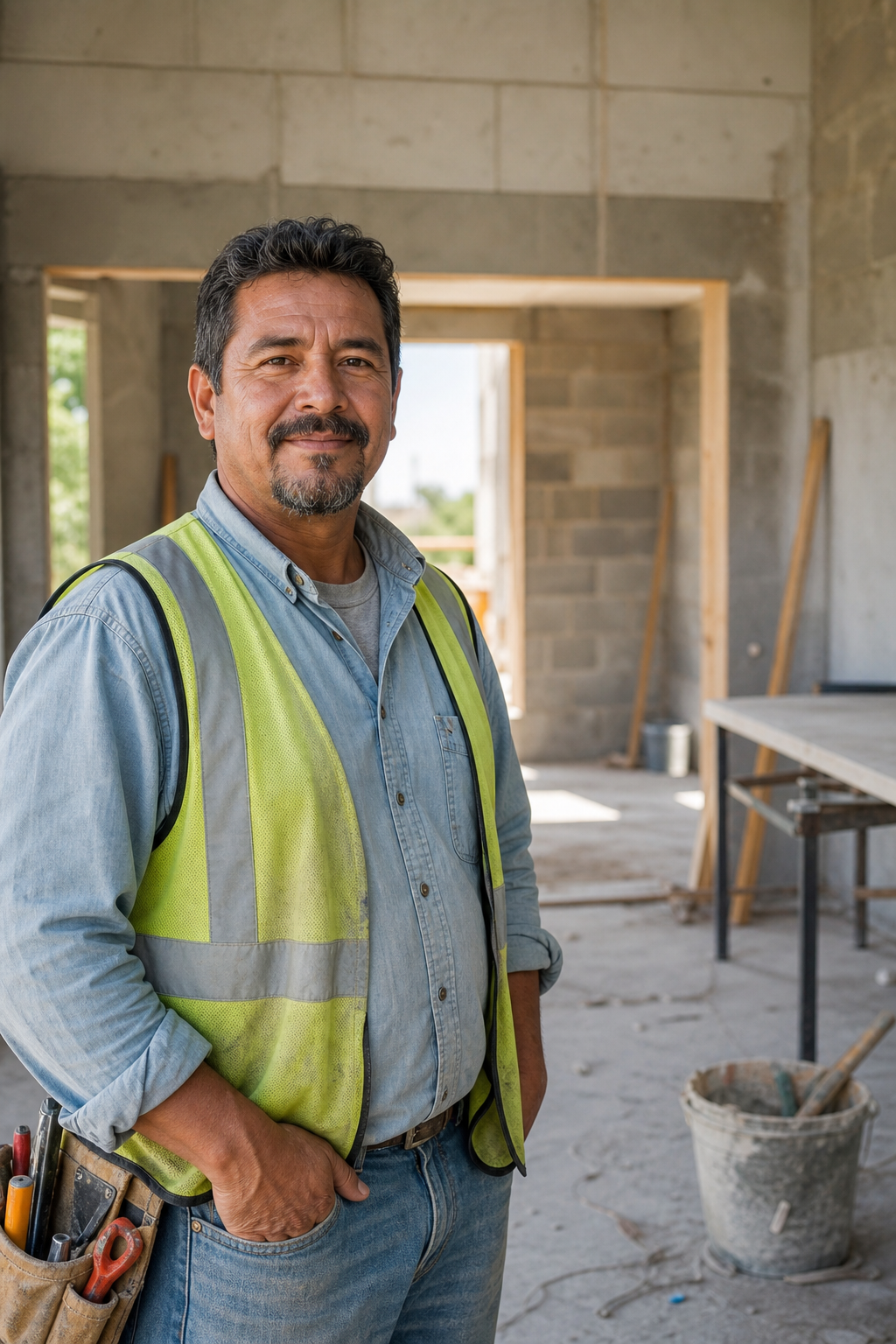 Profesional de obra en una construcción residencial
